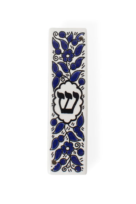 Wall hanging mezuzah ceramic 1.25x5 navy/white