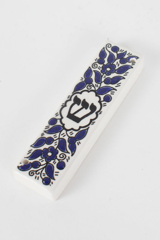 Wall hanging mezuzah ceramic 1.25x5 navy/white