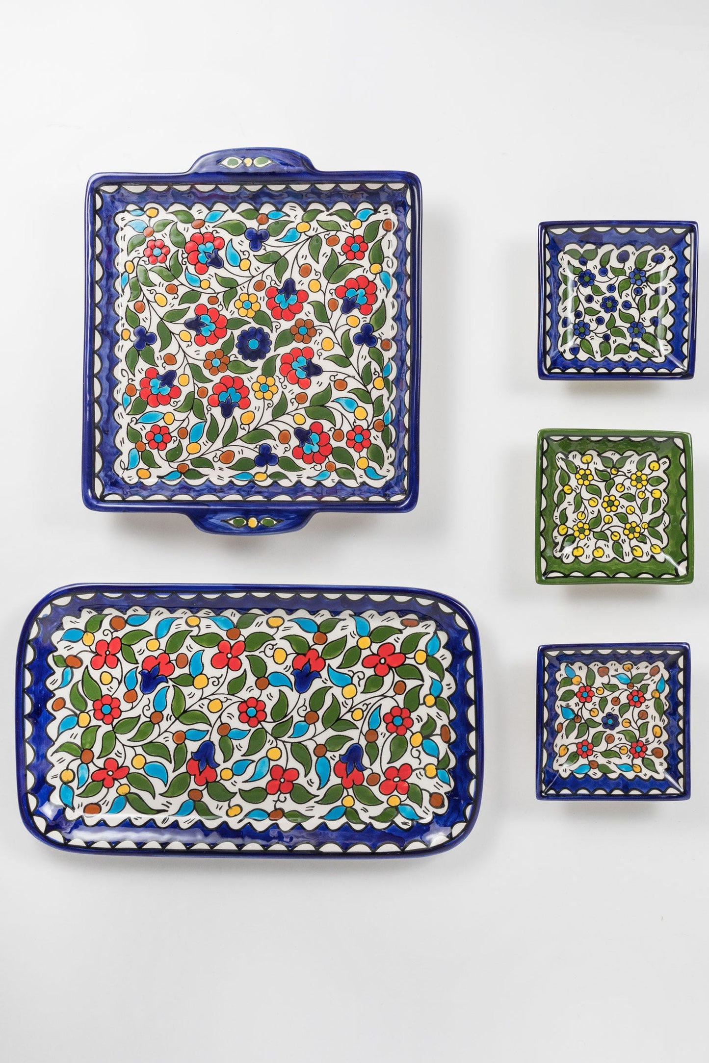 Platter floral hand painted ceramic 9sq blue/multi