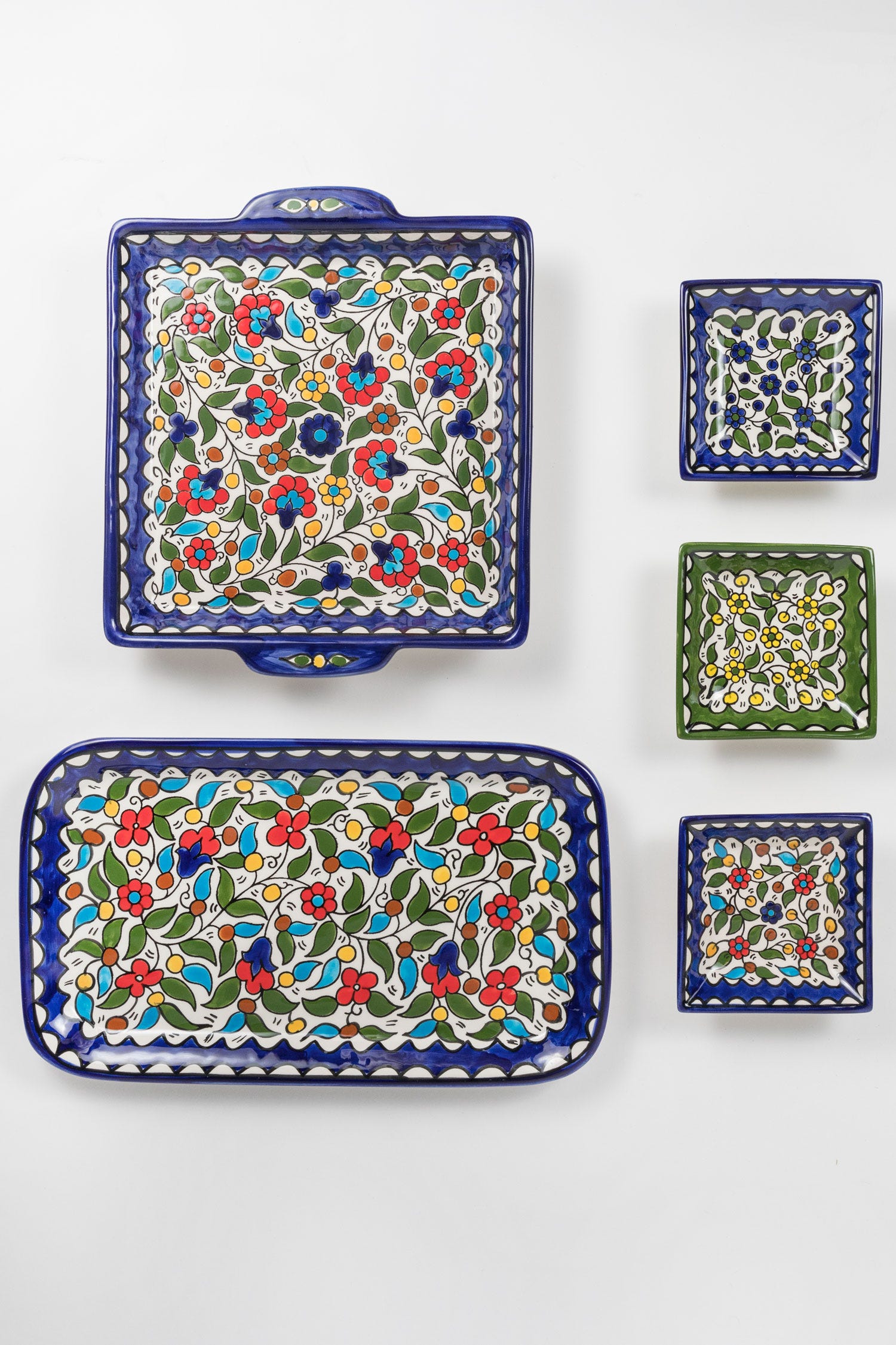 Platter floral hand painted ceramic 9sq blue/multi