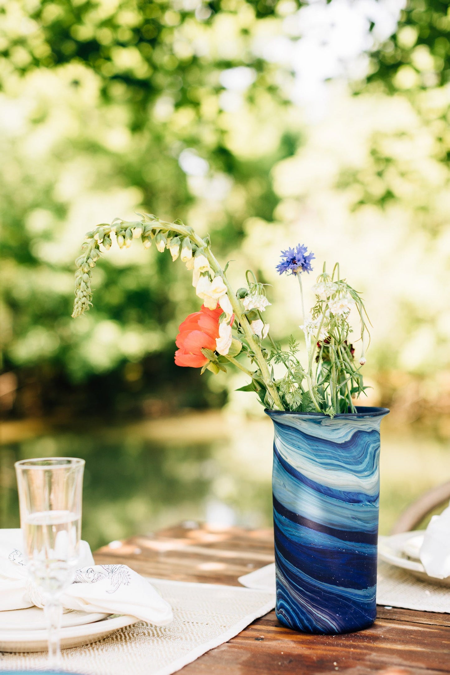 Vase swirl phoenician glass 5Dx9 navy/green