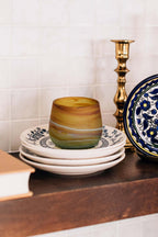 Candleholder t-light phoenician glass 3D navy/grn