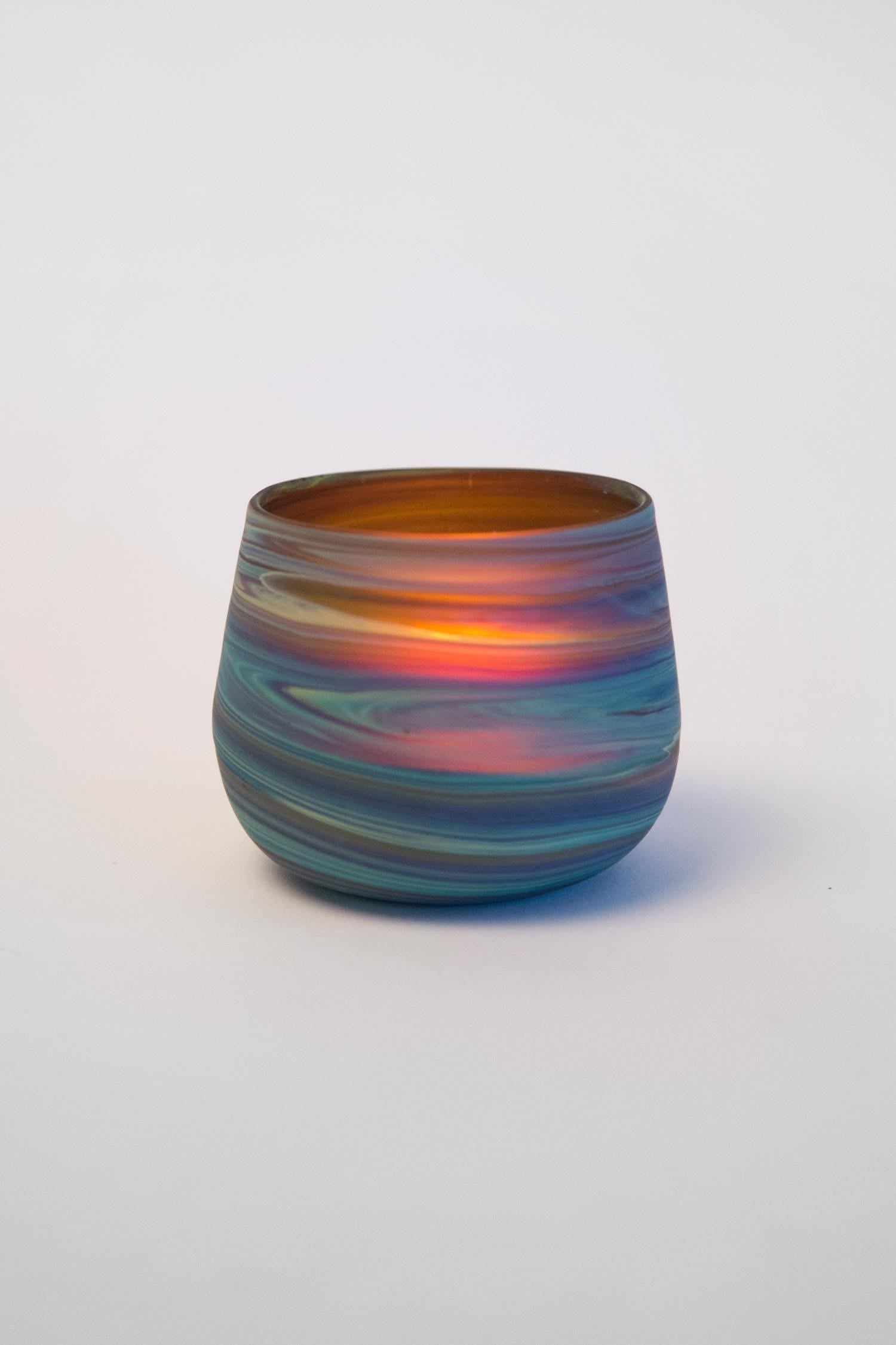 Candleholder t-light phoenician glass 3D navy/grn