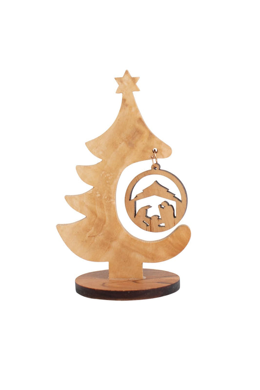 Nativity mini orn in tree M/2 olive wood 4H nat
