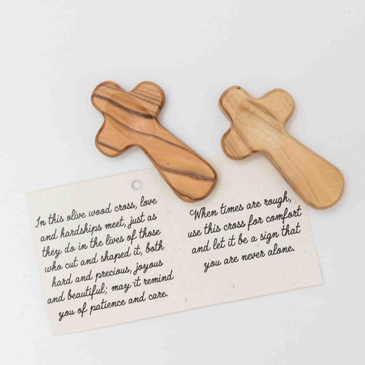 Cross pocket prayer M/3 w/card olive wood 2.5H nat