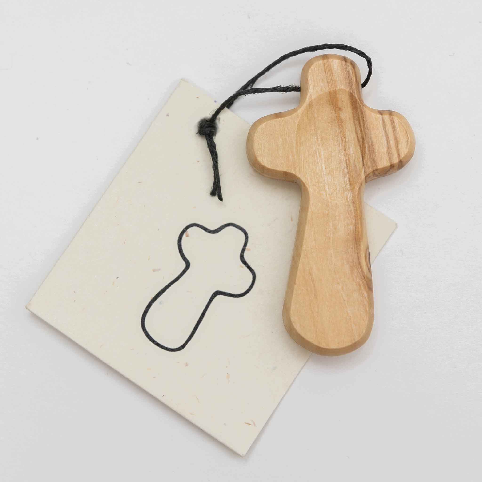 Cross pocket prayer M/3 w/card olive wood 2.5H nat
