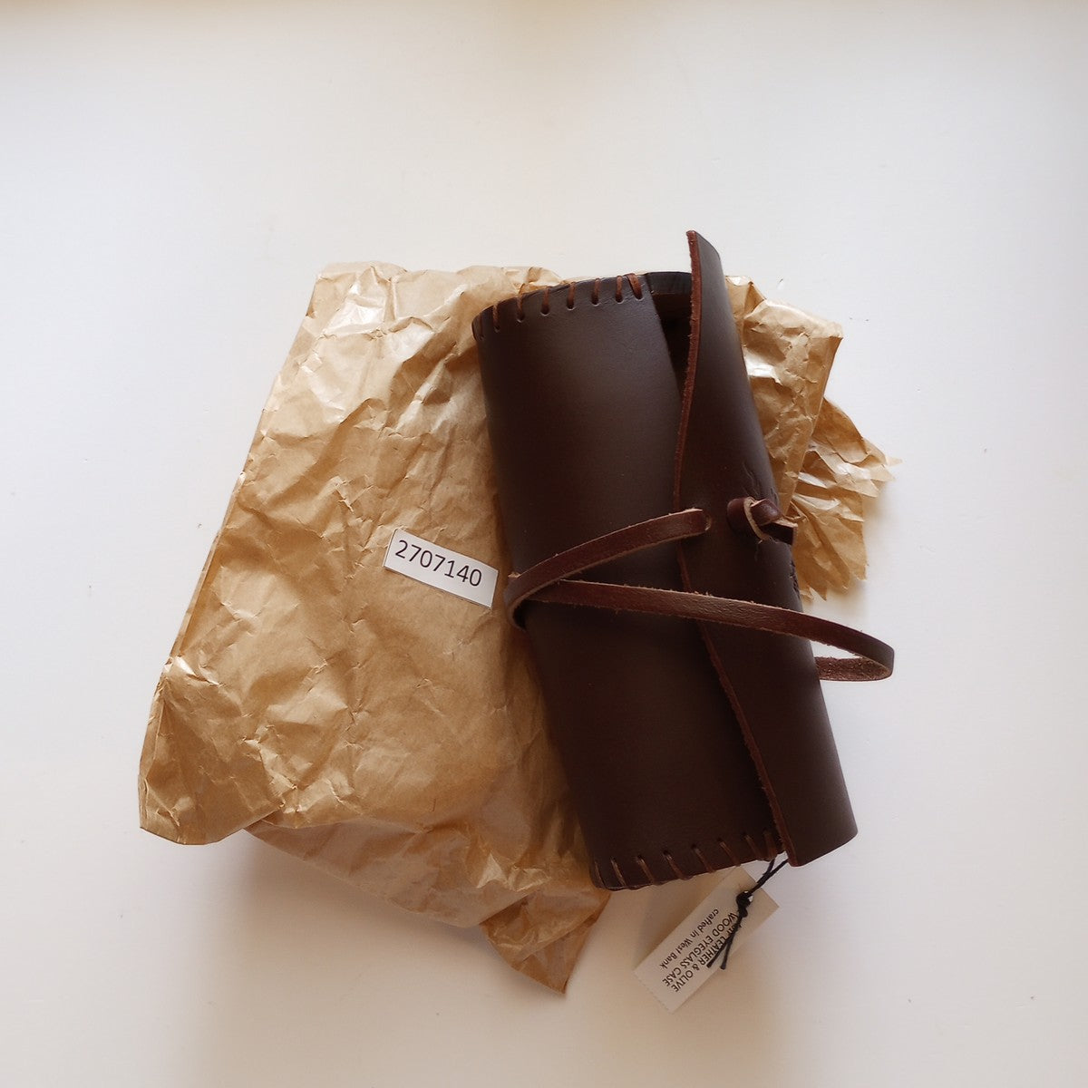 Eyeglass case round w/wrap lthr/olive wd 6Lx2.5D