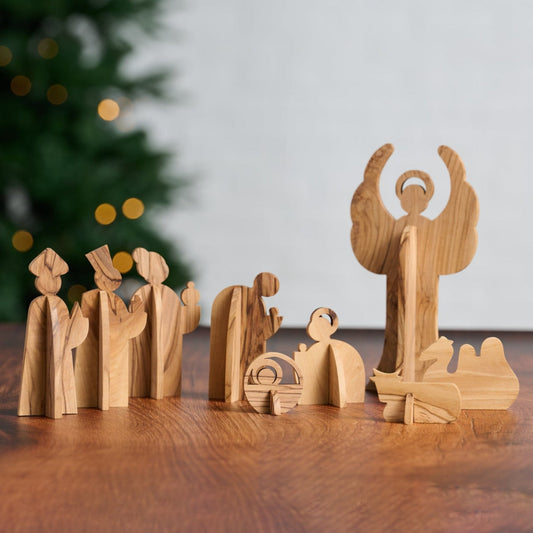 Nativity collapsible S/9 olive wood 6H natural