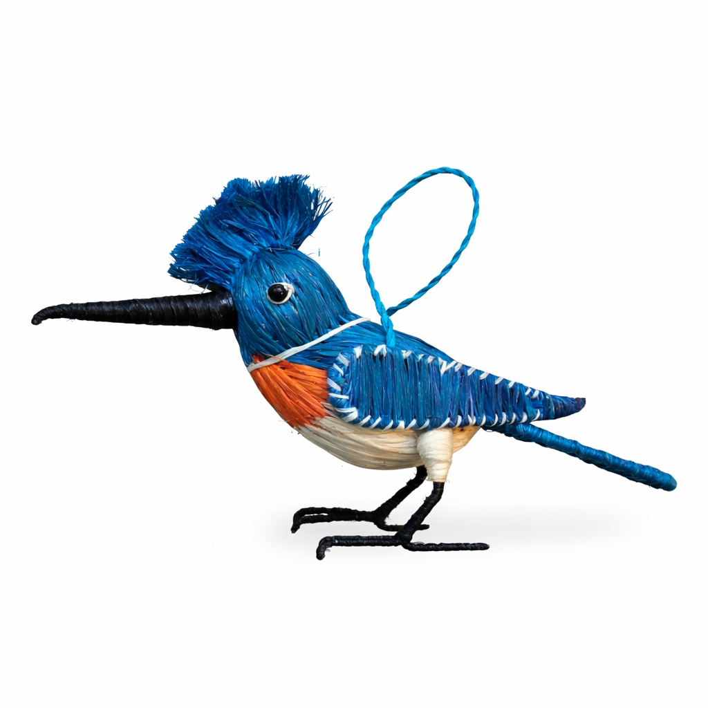 KINGFISHER WOVEN BIRD FAIR-TRADE CHRISTMAS TREE ORNAMENT - WOVEN BY PERUVIAN AMAZON ARTISAN