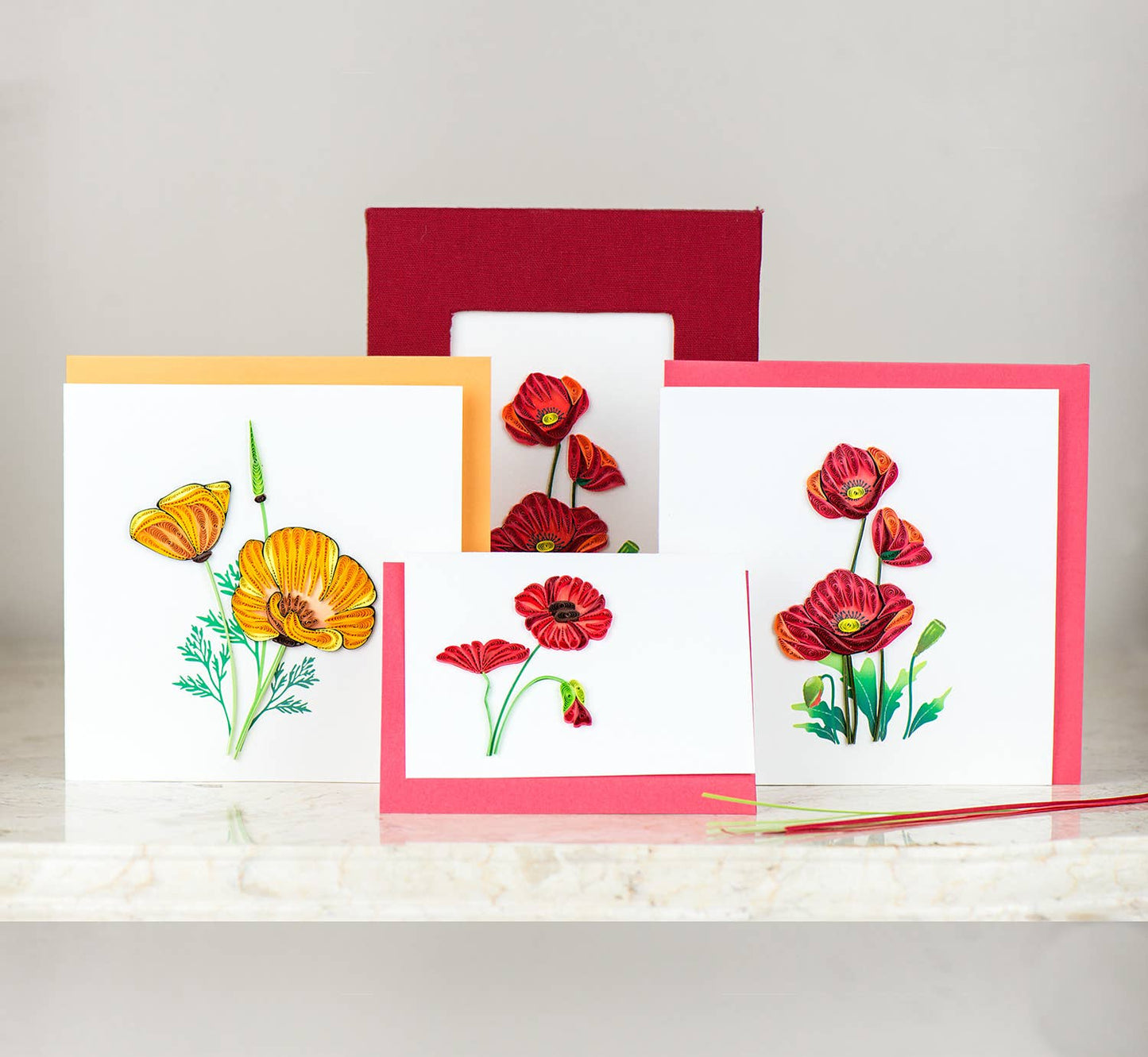 Quilled Greeting Card, "Yellow Poppies"