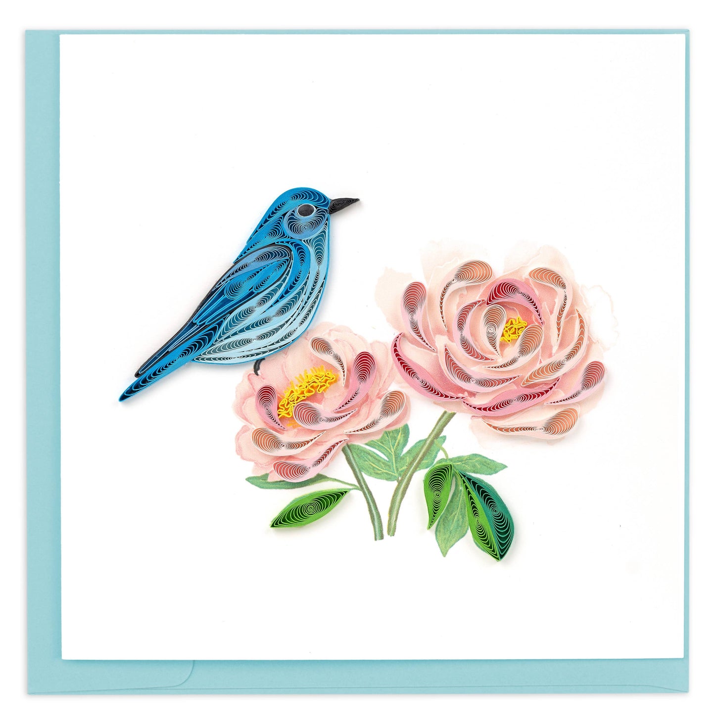 Quilled Greeting Card, "Bluebird & Peonies"