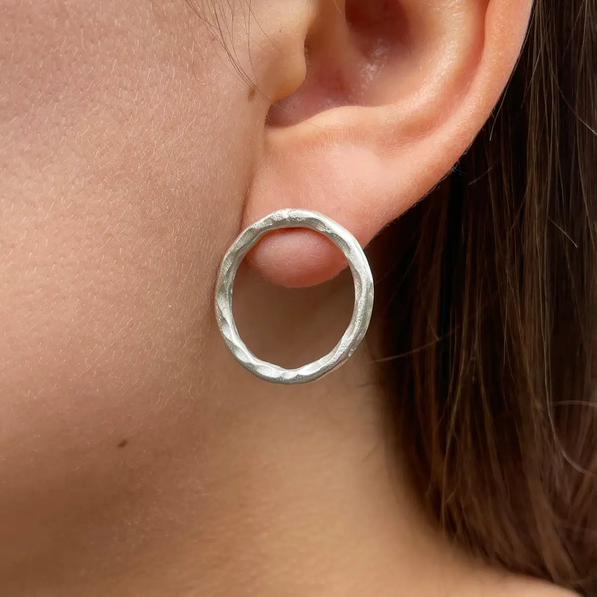 Earrings, Textured Twig Hoop Post