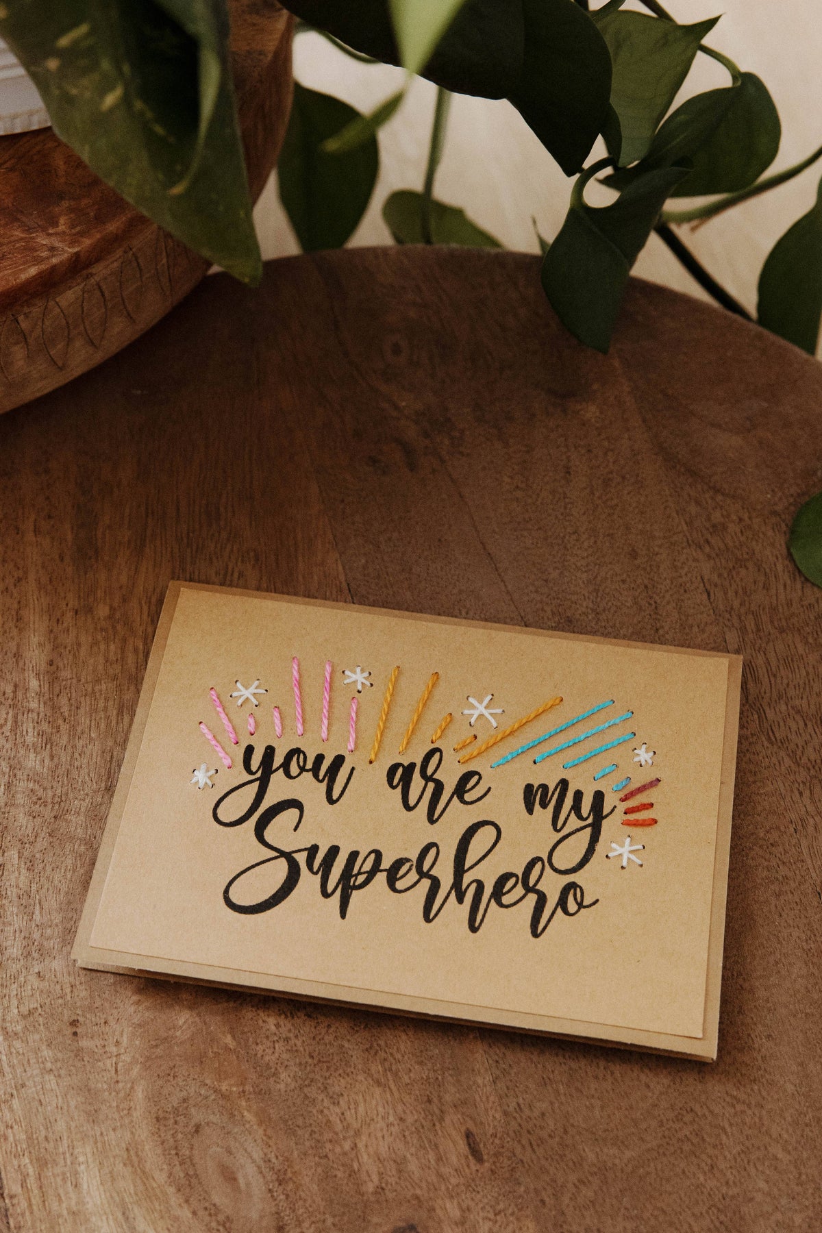 You Are My Superhero Hand Stitched Greeting Card