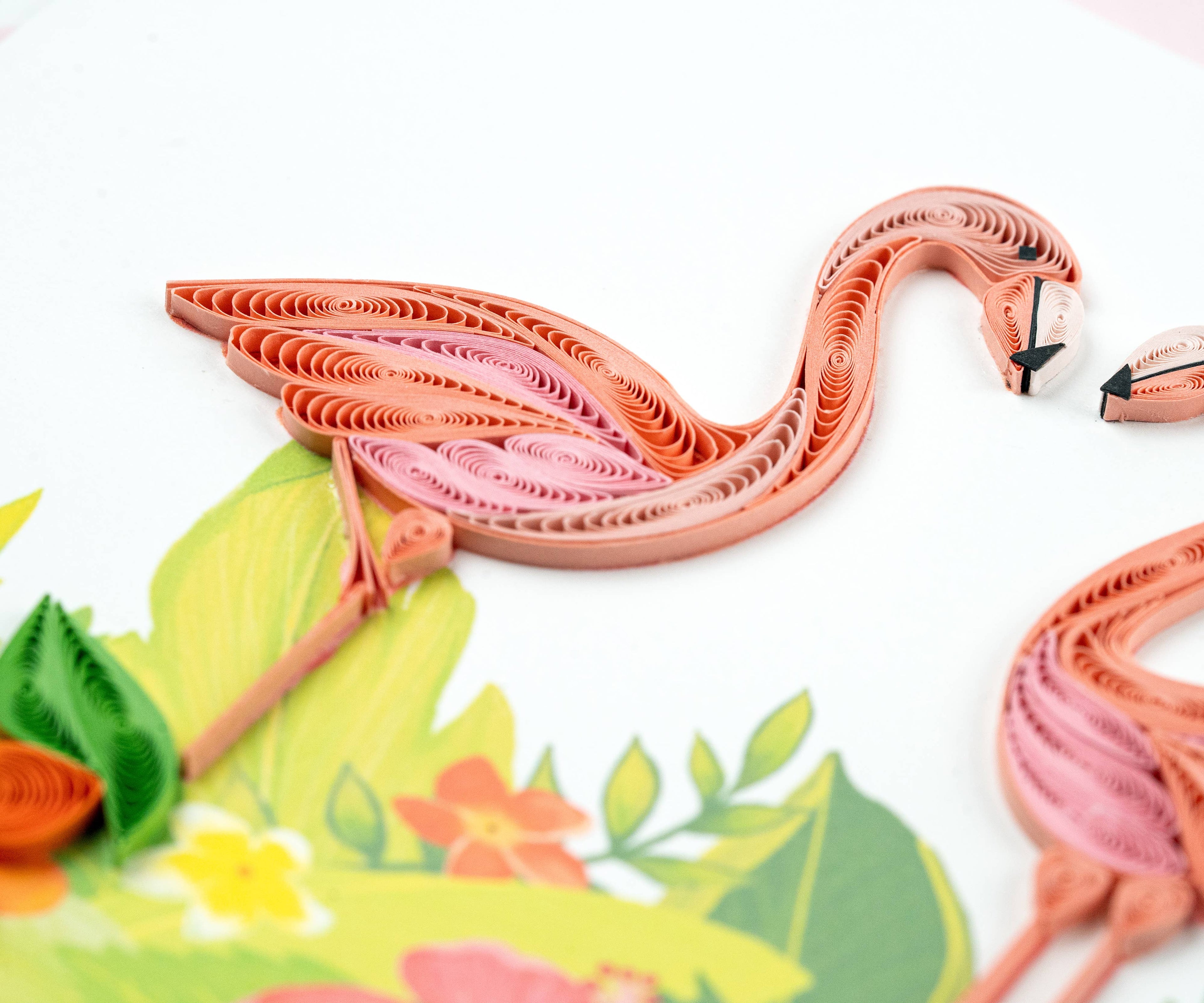 Quilled Greeting Card, "Tropical Flamingos"