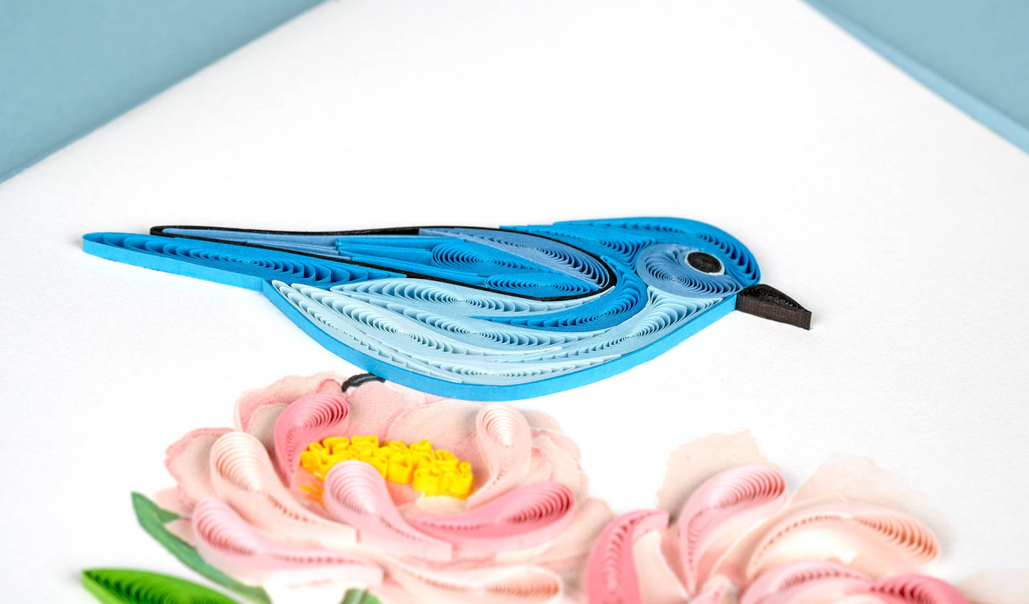Quilled Greeting Card, "Bluebird & Peonies"