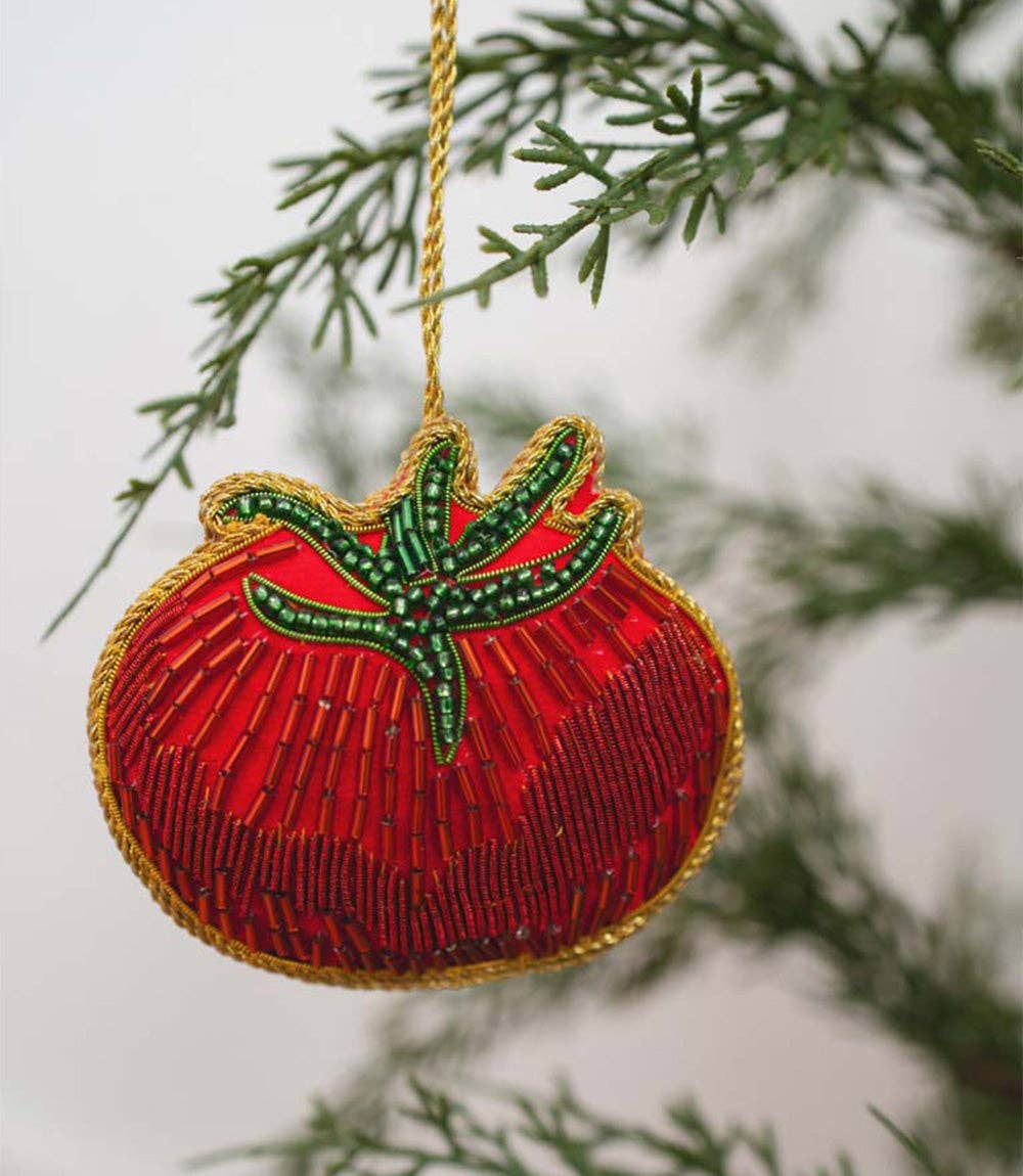 Plush Tomato Beaded Ornament