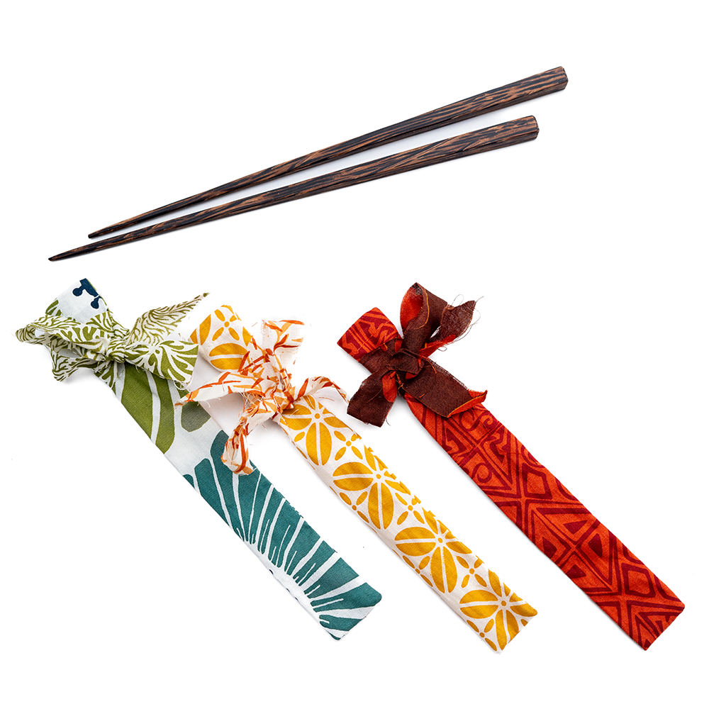 Chopsticks, Palm Wood in Fabric Wrap