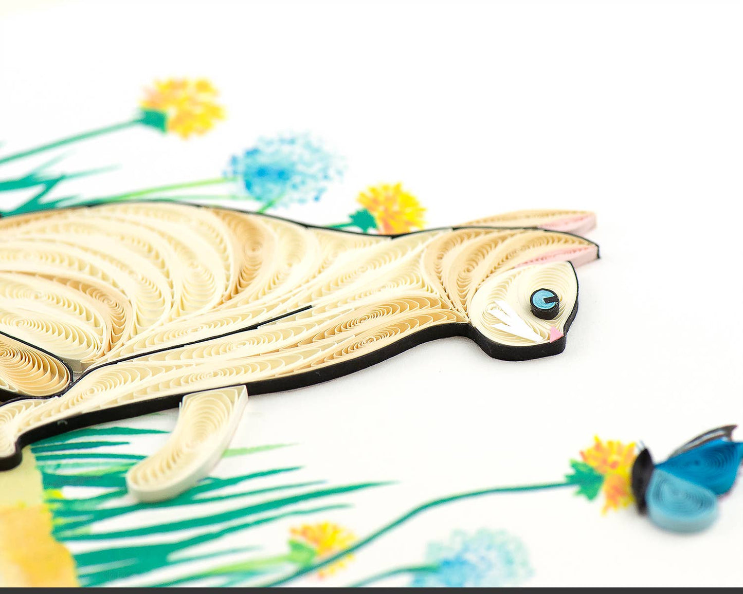 Quilled Greeting Card, "White Cat & Butterfly"