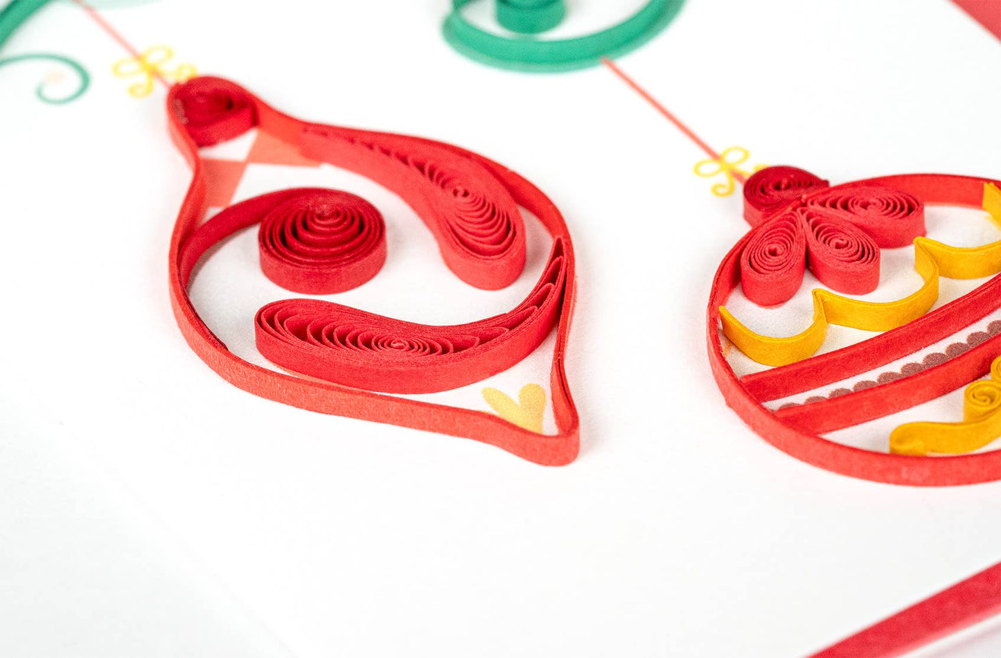 Quilled Gift Enclosure, “Red and Gold Ornaments”