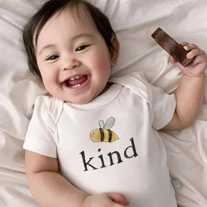 Organic Graphic Bodysuit, "Bee Kind"