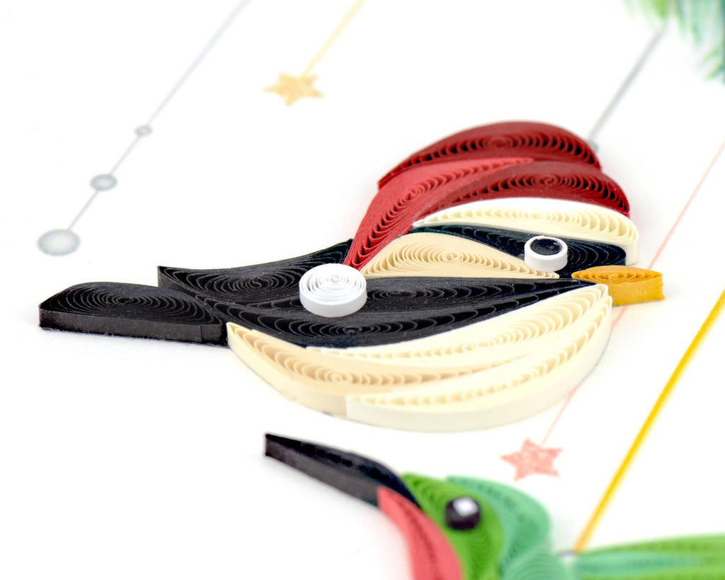 Quilled Greeting Card, "Holiday Bird Ornaments"