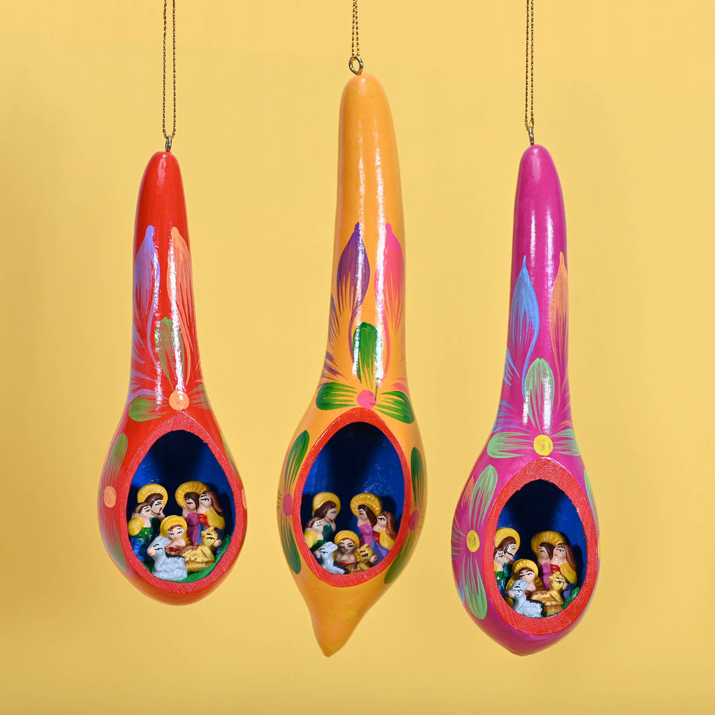 "Nativity Dew Drop" Gourd Ornament^