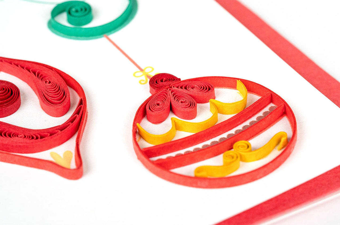 Quilled Gift Enclosure, “Red and Gold Ornaments”