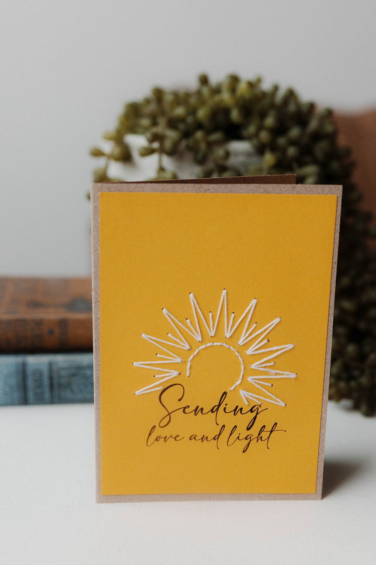 Sending Light & Love Hand Stitched Greeting Card, Rust