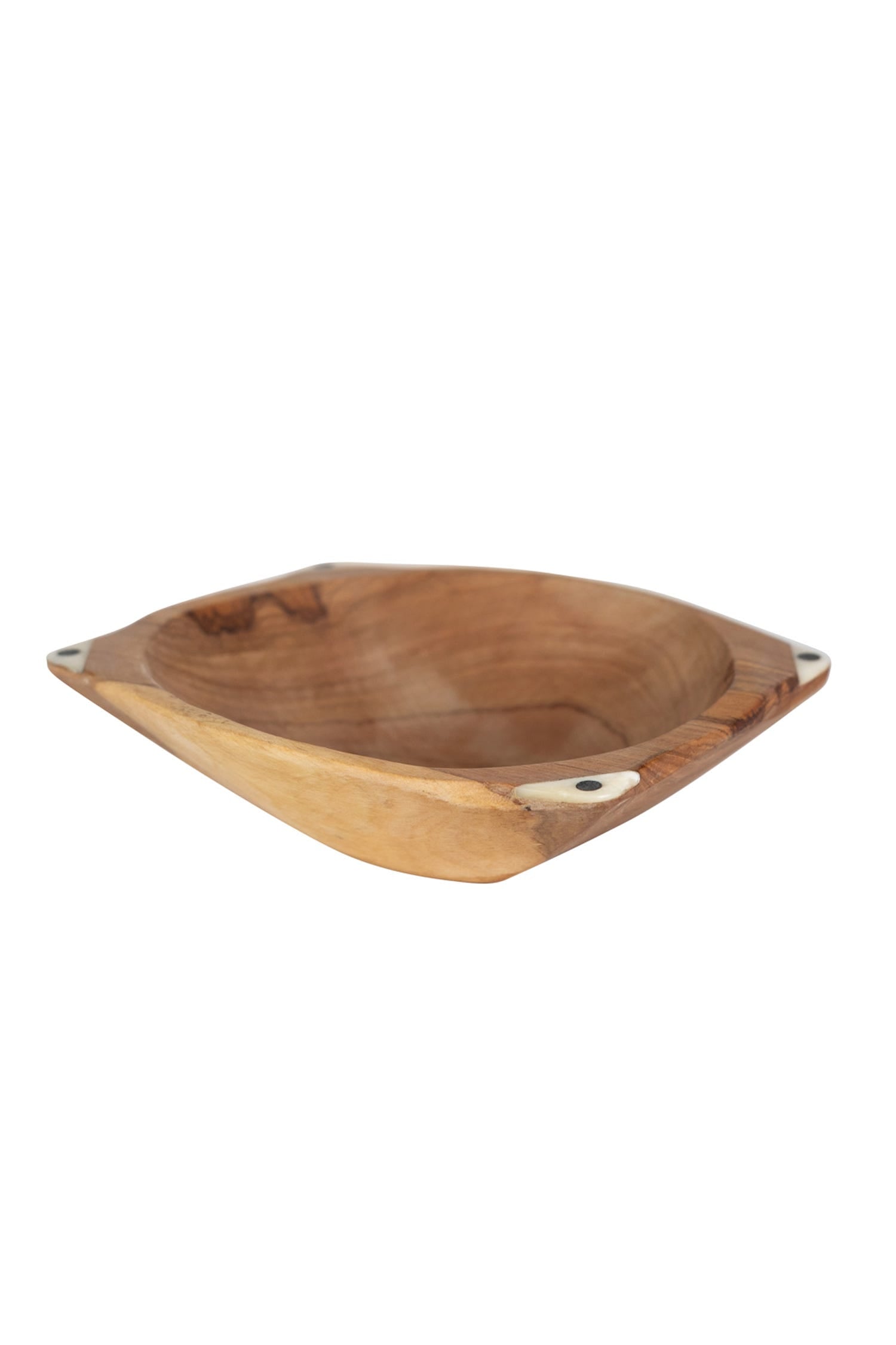 Bowl squared bone inlay olive wd 7.5Dx2H brn/wht