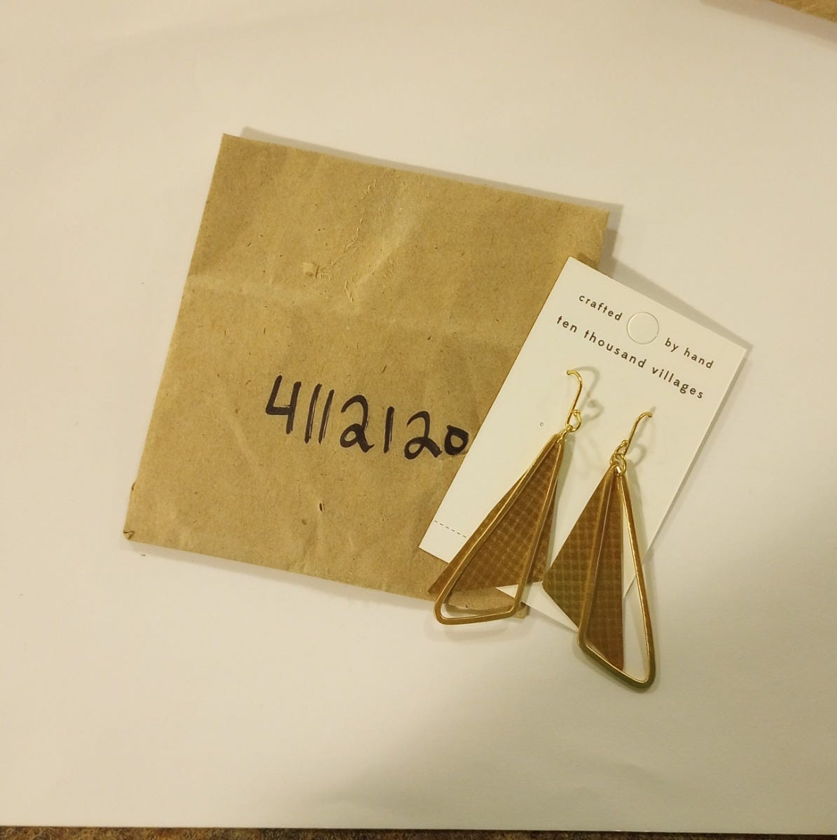 Earrings sail away triangles etched metal 3L brass