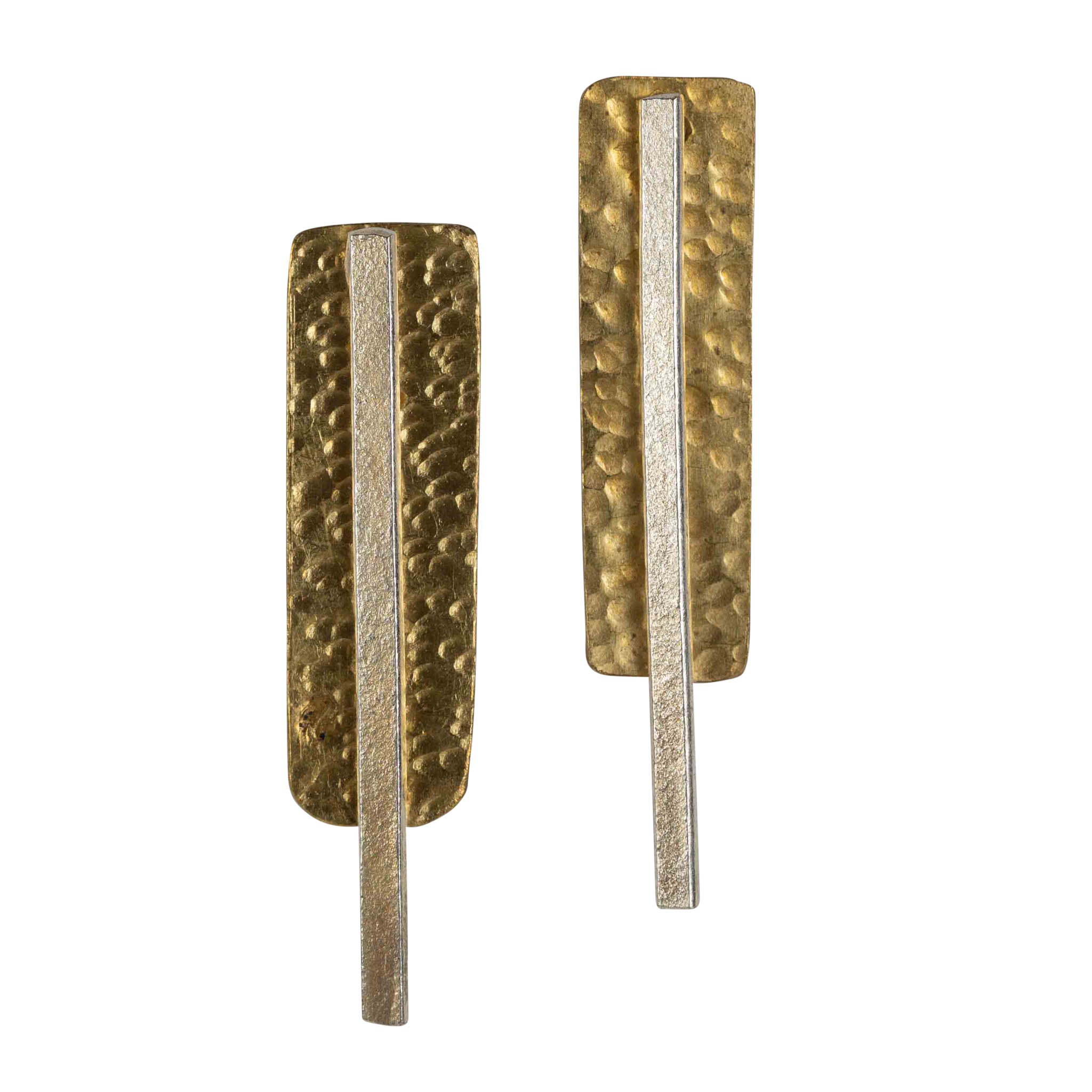 Earrings post rect/bar duo mtl 1.5L br/silv