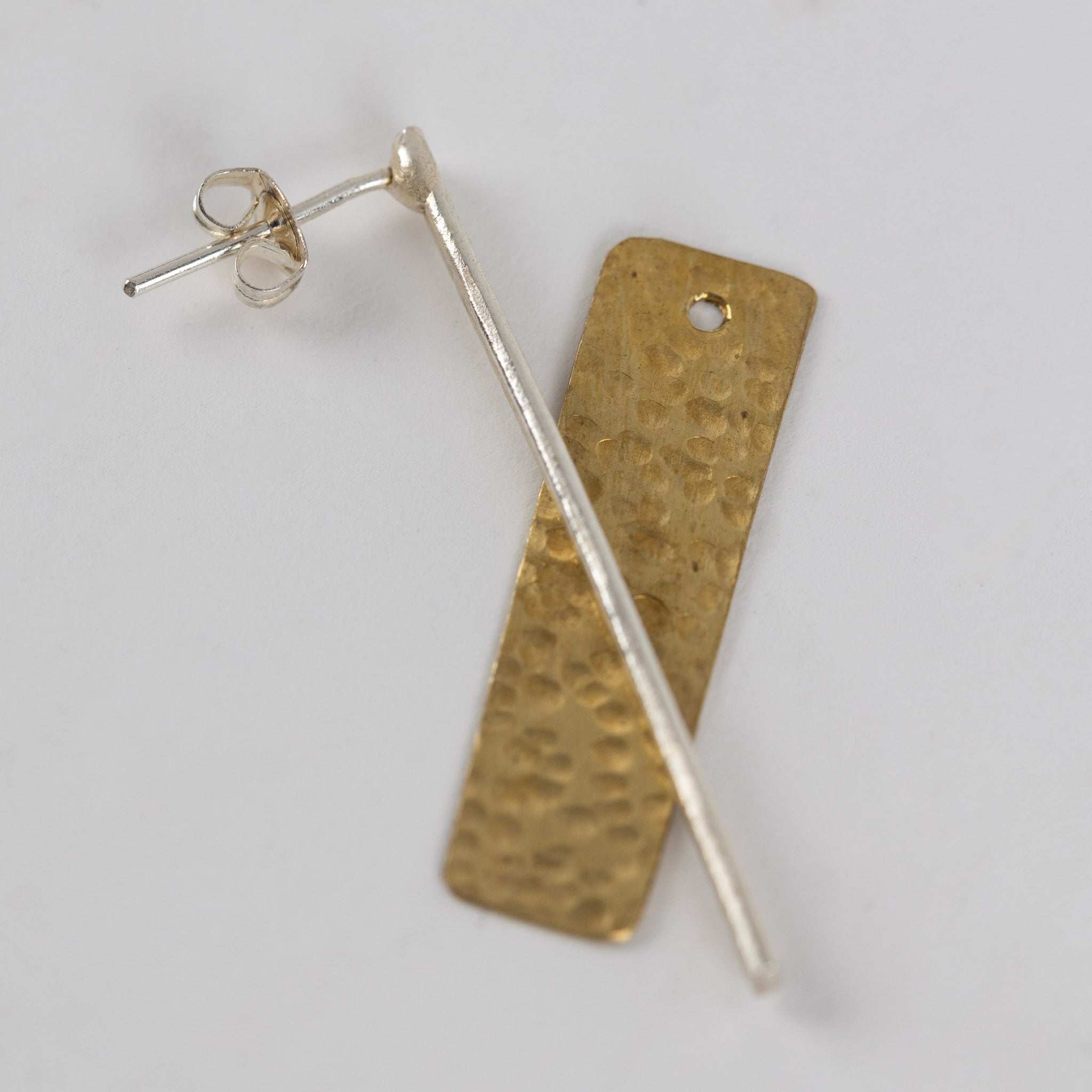 Earrings post rect/bar duo mtl 1.5L br/silv