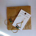Earrings trngl/crcl w/beads malachite/br 3L br/grn
