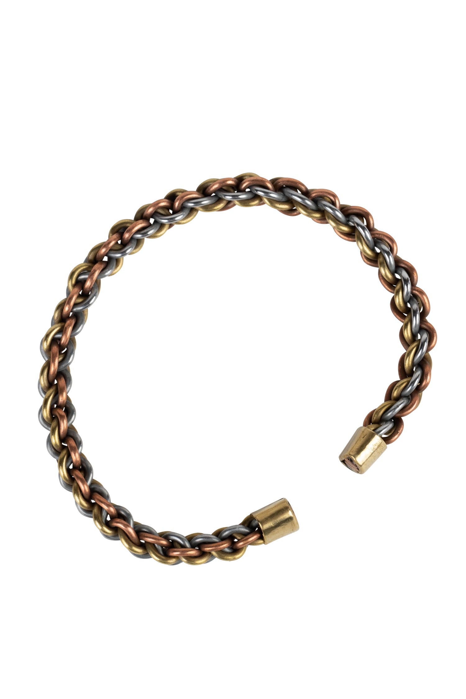 Bracelet cuff flat braided metals 3D br/cppr/silv