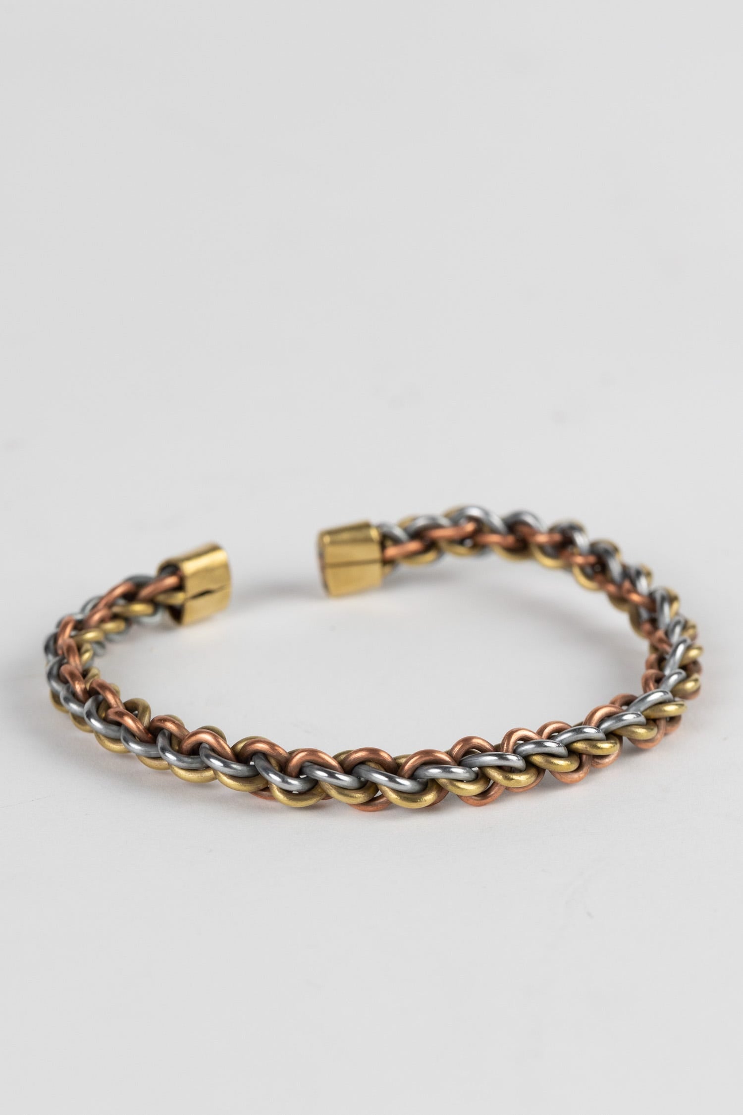 Bracelet cuff flat braided metals 3D br/cppr/silv