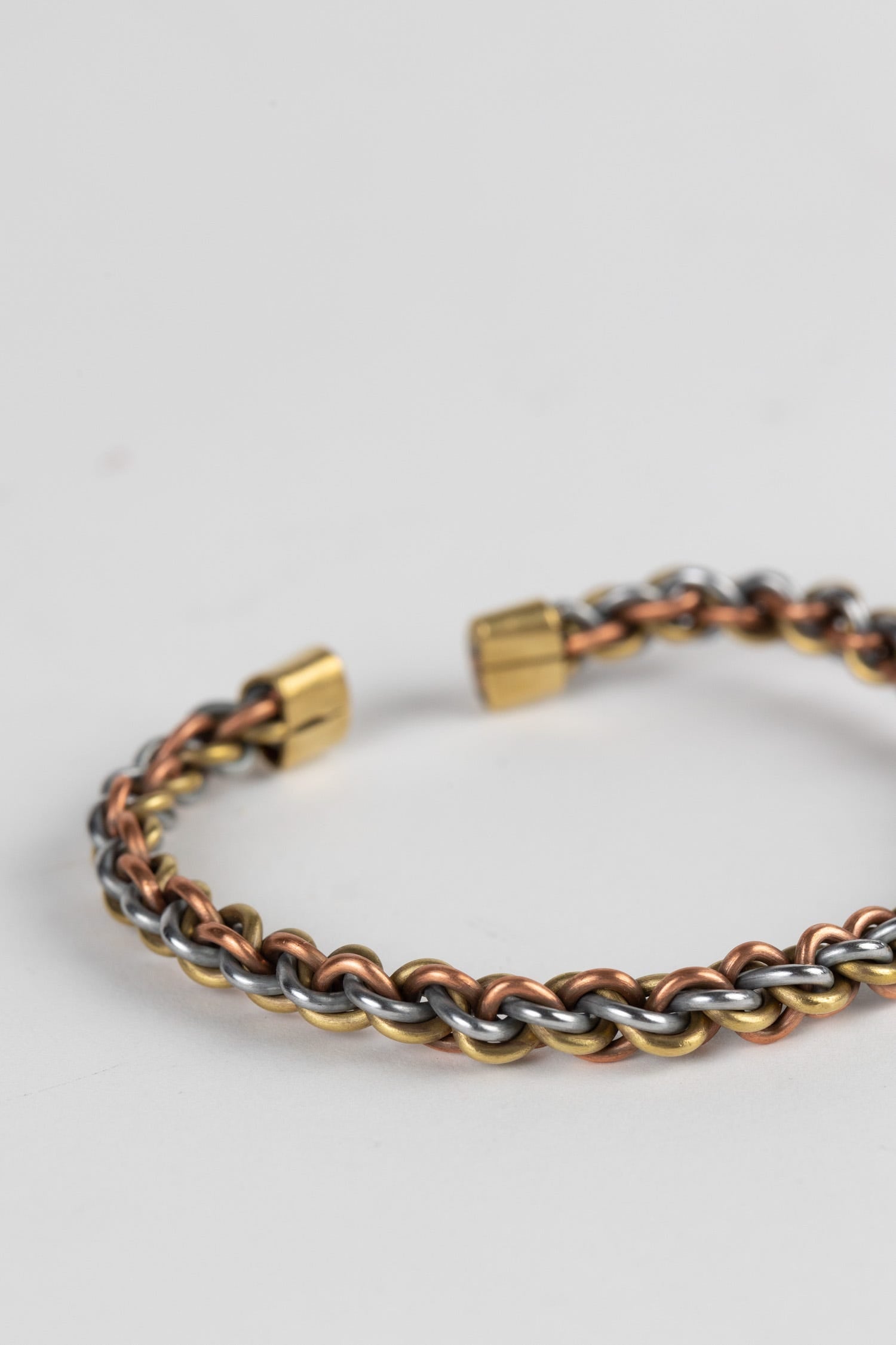 Bracelet cuff flat braided metals 3D br/cppr/silv