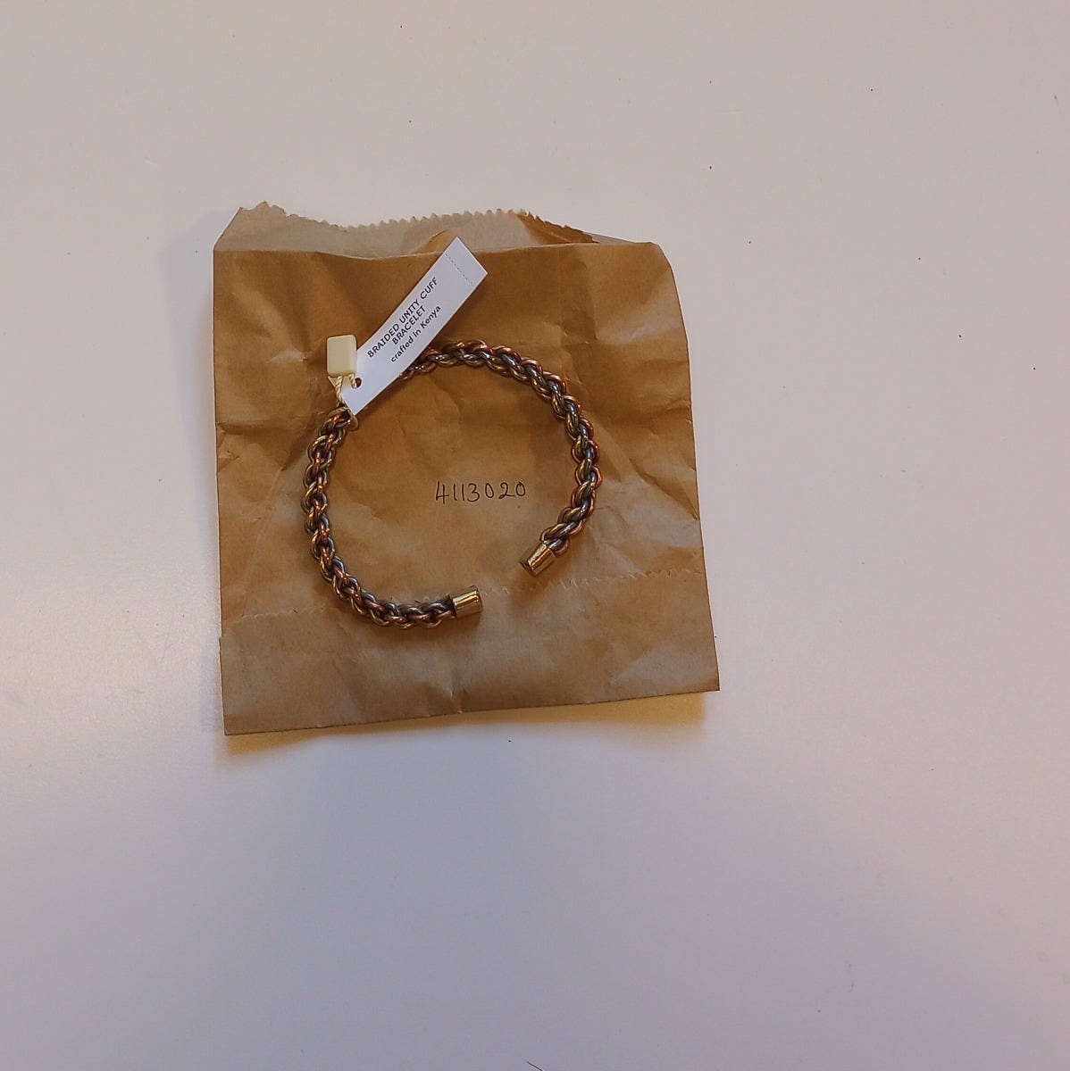 Bracelet cuff flat braided metals 3D br/cppr/silv