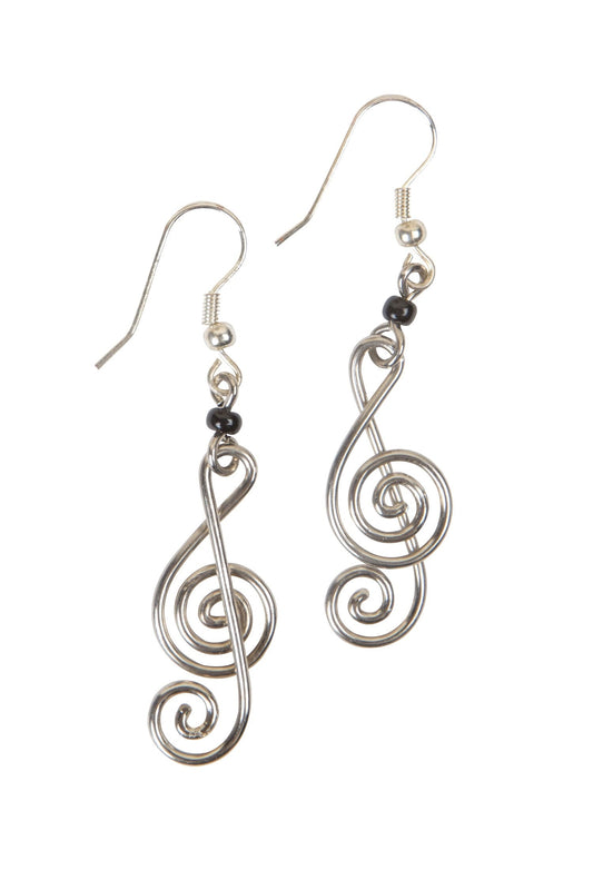 Earrings treble clef silv-pltd cppr 2L silv/blk