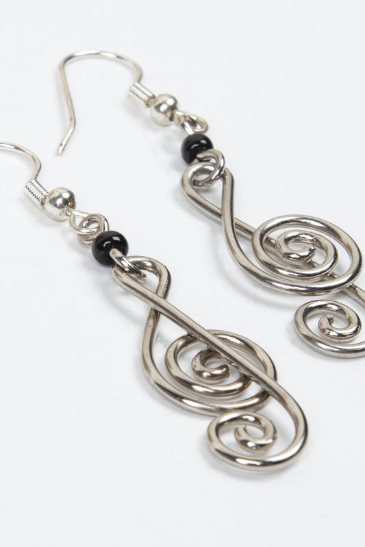 Earrings treble clef silv-pltd cppr 2L silv/blk