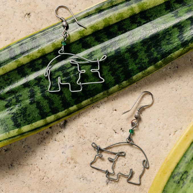 Kiboko Recycled Wire Hippo Dangle Earrings