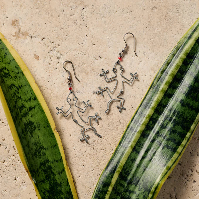 "Mjusi" Recycled Wire Gecko Dangle Earrings