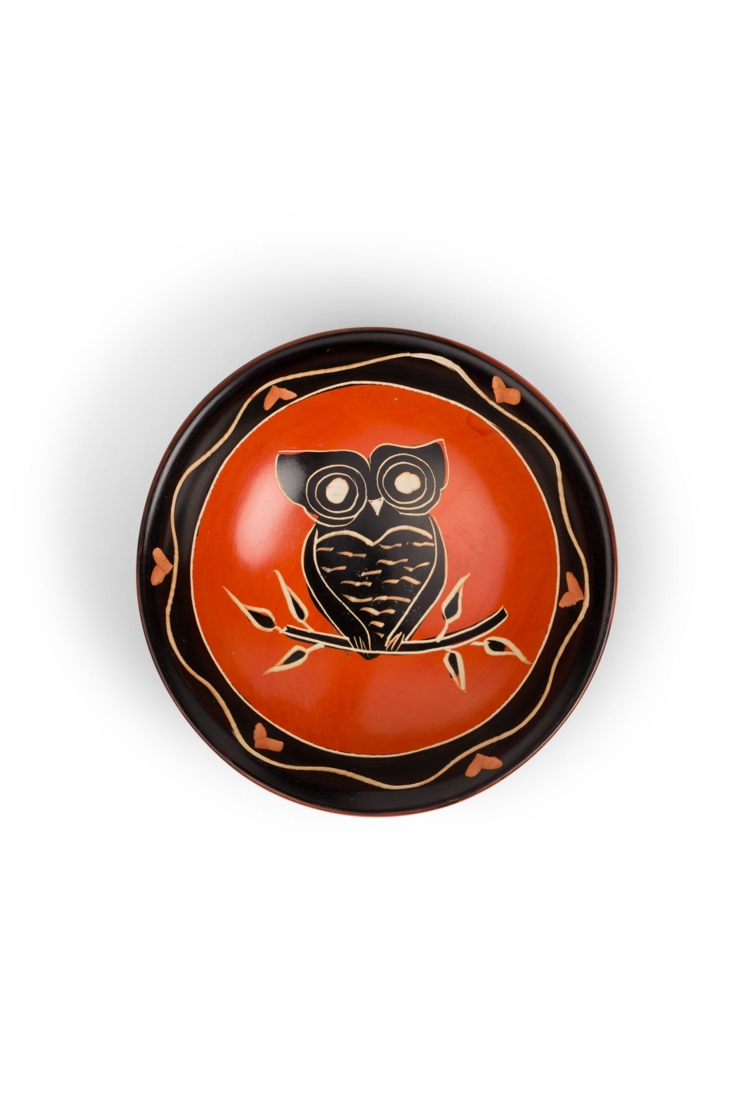 Bowl owl on branch M/3 kisii 3D orange/black