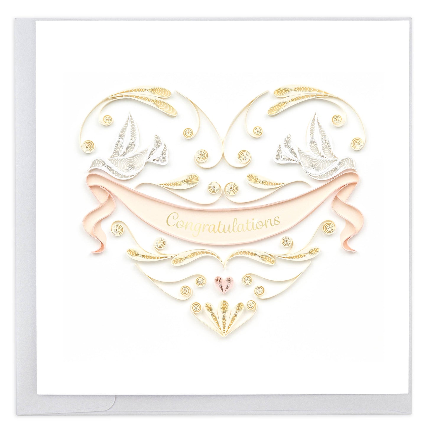 Quilled Greeting Card, "Wedding Doves Heart"