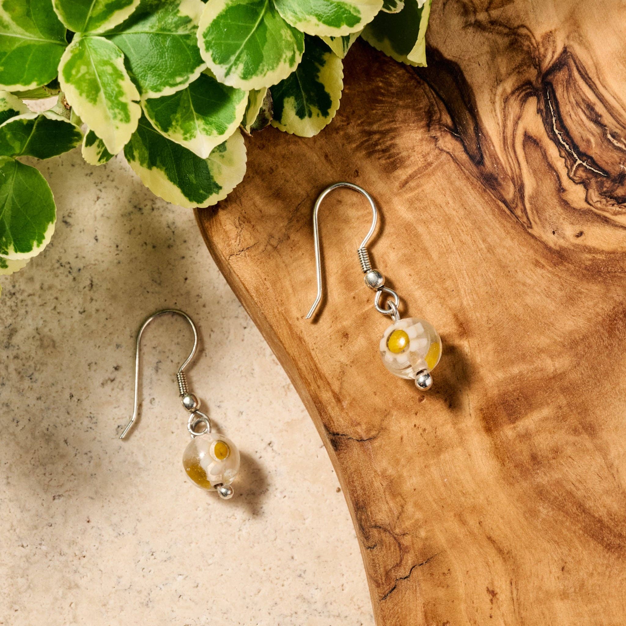 Glass Bead Daisy Earrings
