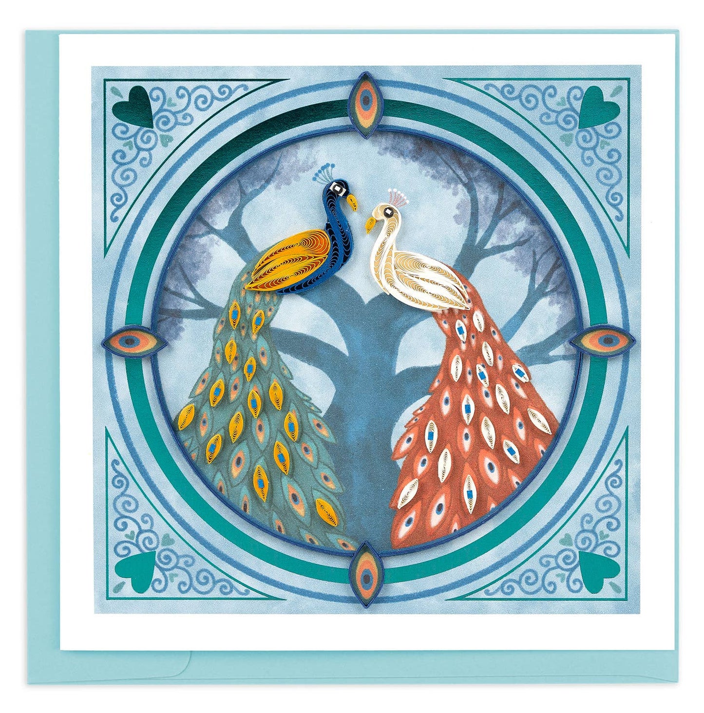 Quilled Greeting Card, "Peacock Pair"