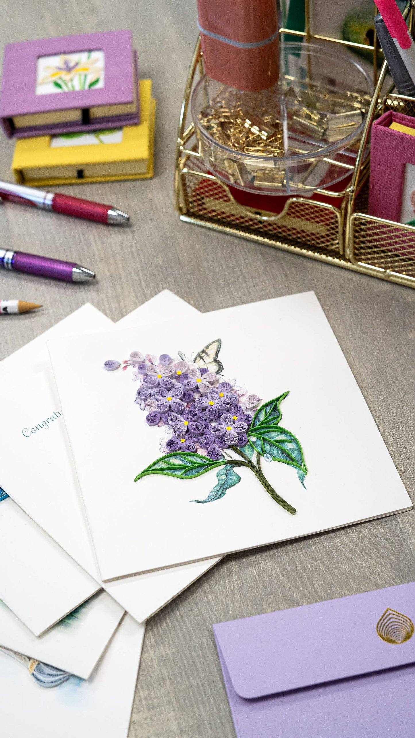 Quilled Greeting Card, "Lilac Flowers"