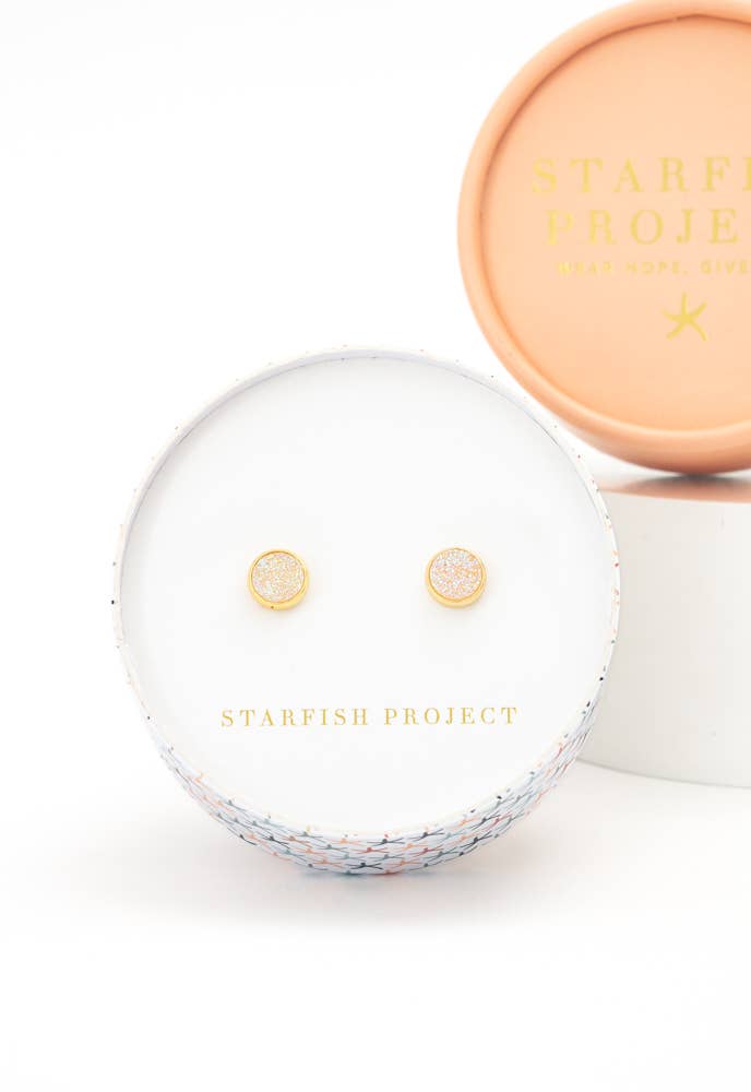 "Brittany" White Agate Stud Earrings