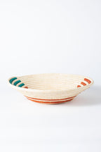 Basket spiral lines raffia 12Dx3H nat/rust/teal