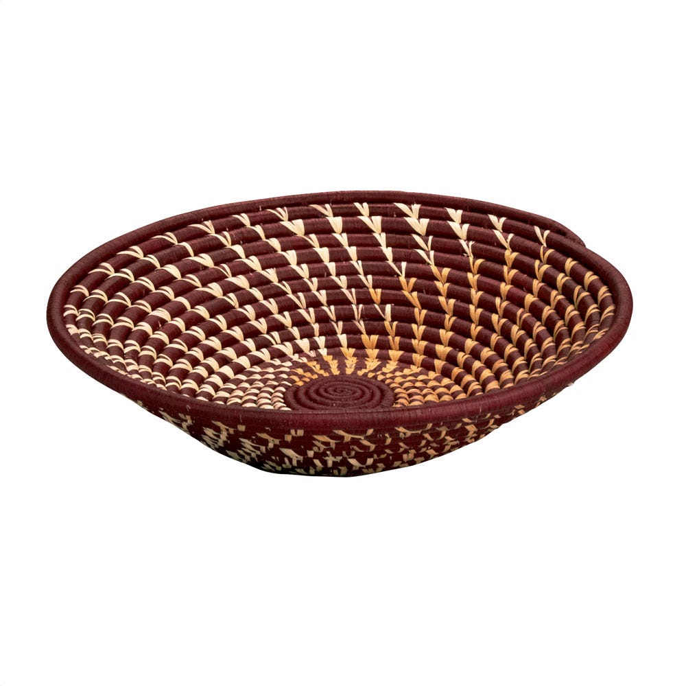 Burgundy + Tan Spiral Raffia Basket