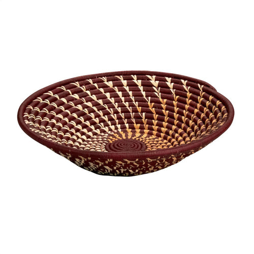 Burgundy + Tan Spiral Raffia Basket